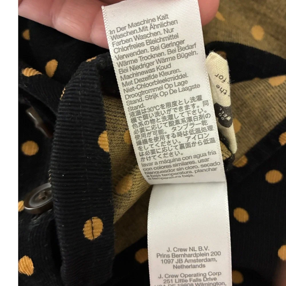 Madewell Polka Dot Corduroy Puff Sleeve Wrap Top Black‎ Tan XS G7835